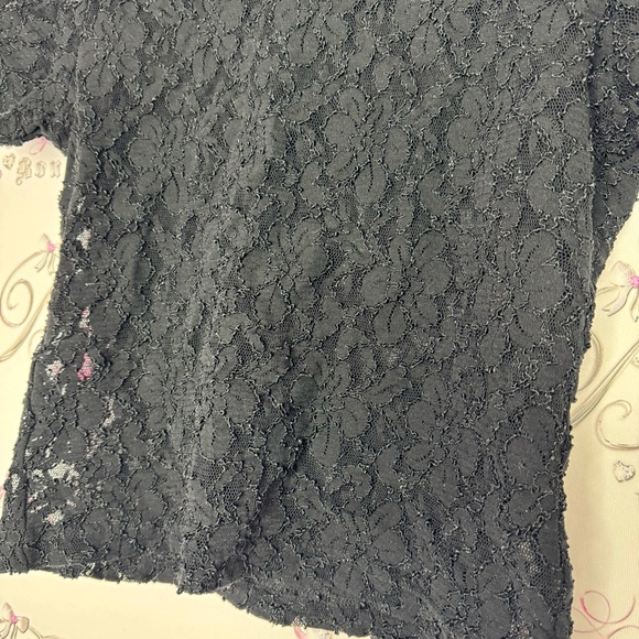 La senza tshirt lace mesh floral flowers black mock neck crop top style luxe - Picture 4 of 8